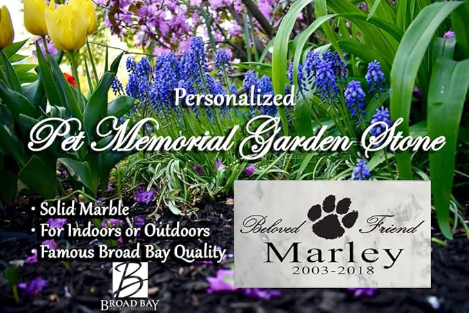 Broad Bay Dog Pet Memorial Gift Stone Solid Marble Personalized Pet Plaque Garden Marker Indoor or Outdoor Grave Headstone 12" x 6" (Beloved Friend - Paw Print)