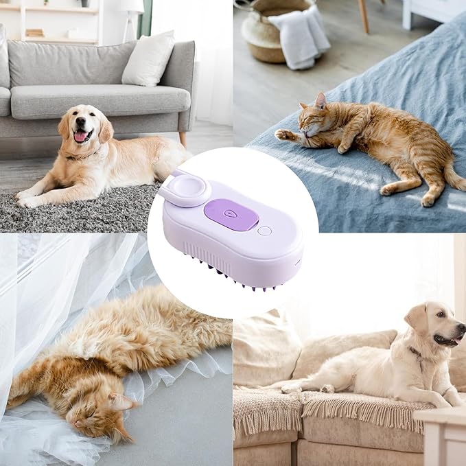 Pet Grooming Brush – Multi Functional Hair Removal Tool, Moistures Mist Feature, Ergonomic Handle, 19x7x5cm Bristles | Self Cleaning Comb for Cats Dogs Shedding Control Long Short Hair Care