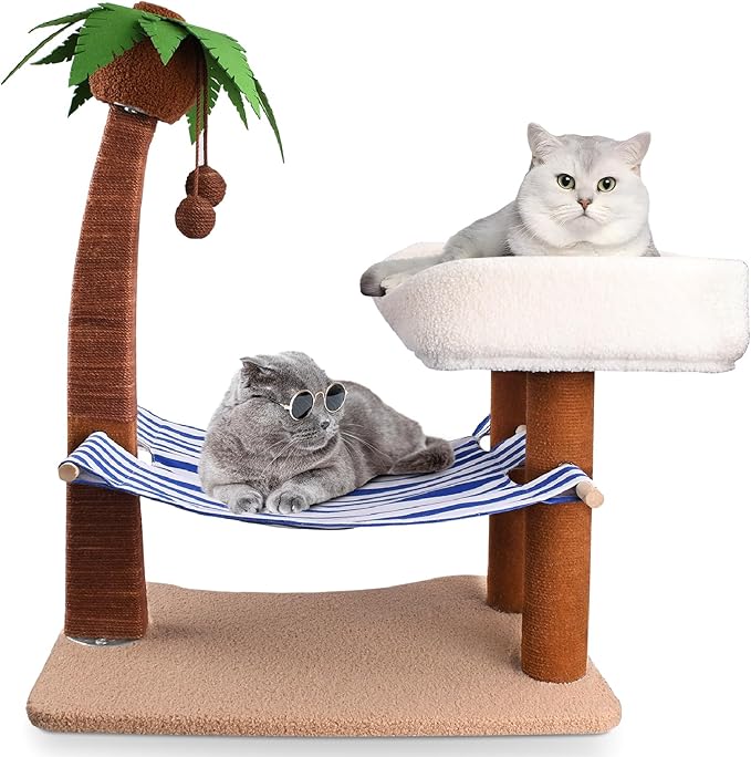 Cat Tree with Cat Bed Tower, 29.5 Inches Tall Cat Scratcher with Hammock for Indoor Cats, Sisal Rope Cat Scratch Post Tall with Hanging Ball for Small Cat Kitten