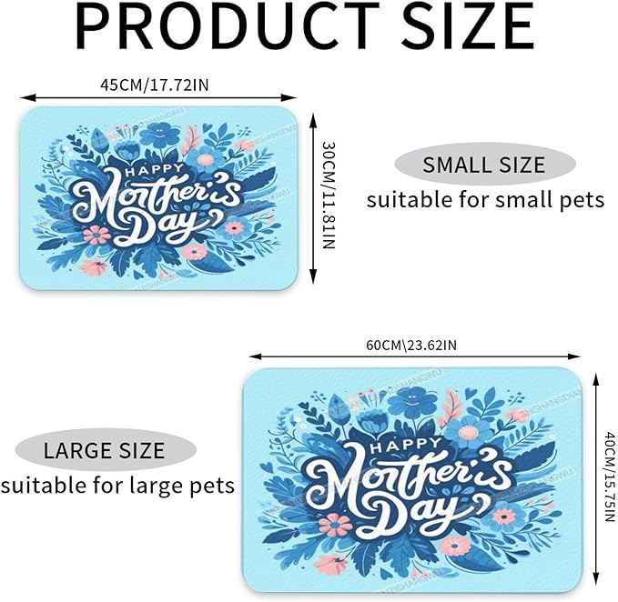 Pet Feeding Mat for Floors Waterproof Dog Mat for Food and Water Happy Mother's Day Floral Gift Mom Cv Absorbent Quick Dry Non Slip Mats Cat Bowls 24x16In