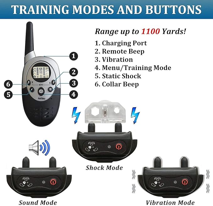 PetSpy M86-2 Dog Training Shock Collar for 2 Dogs, 1100 Yards, Medium to Large Dogs, with Vibration, Electric Shock and Beep, Waterproof, Remote Trainer (Grey)
