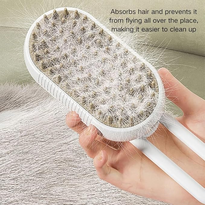 Cat Steam Brush,Rechargeable with Handle,Self-Cleaning Grooming Tool, for Cats and Dogs,3 In 1 Cat Steamy Brush, Multifunctional Hair Comb for Removing Tangled and Loose Hair (White)