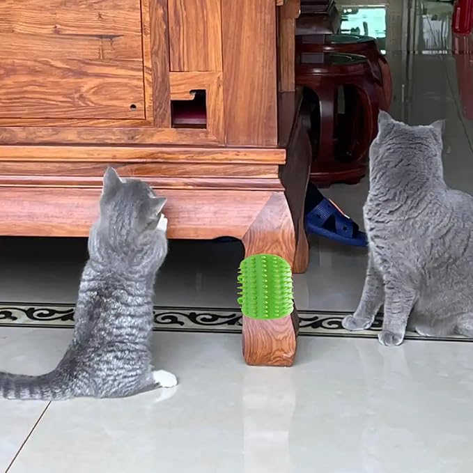 Cat Self Grooming Brush Silicone Cat Combs for Indoor Soft Cat Face Scratcher Adjustable Pet Hair Combs Cat Furniture Groomer, 4 PCS Green and Yellow Cat Self Groomer Corner Scratcher