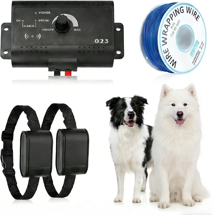 Wireless Dog Fence System, 1.2 Acre Electric Pet Containment System with 2 Waterproof Rechargeable Shock Collar and 984Ft Underground Boundary Wire, Tone/Shock Correction for 2 Dogs
