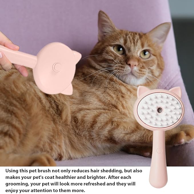 Pet Grooming Brush, Spray Massage Comb for Pets and Cats, Electric USB Brush for Cat Shedding, One Touch Electric Spray Anti-Flying Hair Bath & Shower Cleaning (B)