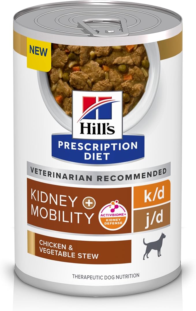 Hill's Prescription Diet k/d Kidney Care + j/d Joint Care Chicken & Vegetable Stew Flavor Wet Dog Food, Veterinary Diet, 12.5 oz. Cans, 12-Pack