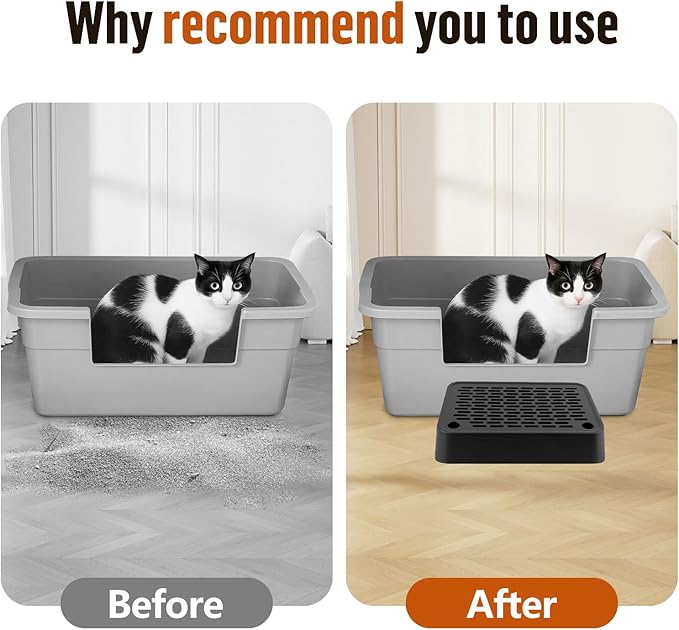 Cat Litter Box Ramp, Litter Box Step Mat with Filter Function, Cat Litter Catcher for Self-Cleaning Litter Boxes, Cats Pedal Stool Ideal for Kitten & Elderly Cats (Black)