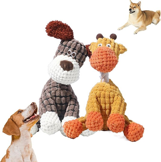2026 New Dog Toys, Indestructible Plush Dog Toy for Aggressive Chewers, Interactive Squeaky Soft Puppy Chew Toy, Durable Teething Toys for Small Medium Large Dogs (#B,2PCS)