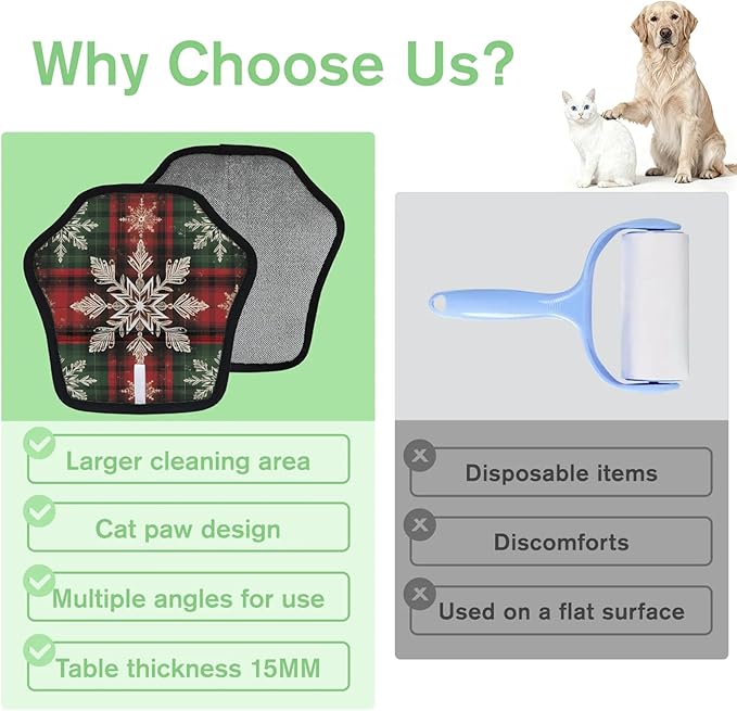 Winter Snowflake Theme Electrostatic Pet Hair Removal Glove for Cats & Dogs - Reusable Grooming Mitt for Couch, Carpet, Car Seat & Laundry - Large 9x9 Inch
