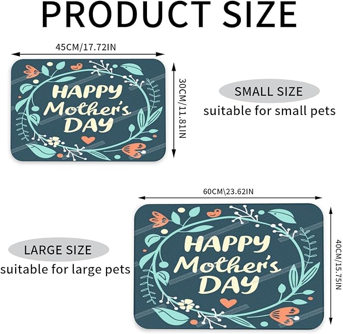 Pet Feeding Mat Absorbent Dog Mat for Food and Water Bowl Dog Accessories Happy Mother's Day Floral Gift for Mom Gc Pet Supplies Dogs Quick Dry Cat Water Dispenser Mats 24x16In