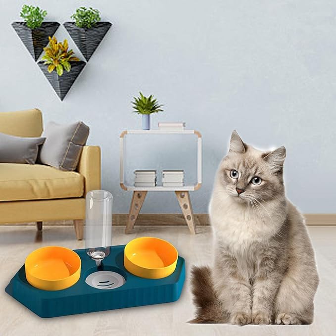 Dog Bowls Drinking Pet Feeding Station Detachable Non Slip Pet Feeder and Waterer for Cats Dogs Small Medium Large Pets Supplies, Three Blue