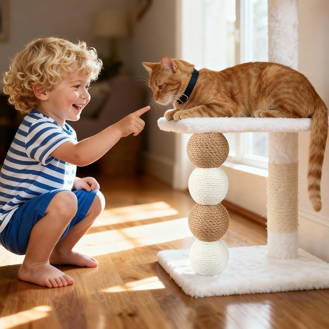 2 Pack Cat Scratching Post Replacement, 13.8 x 3.93 Inch Moden Sisal Poles with M8 Screws, Refill Parts for Indoor Cat Towers and Furniture Repair-White