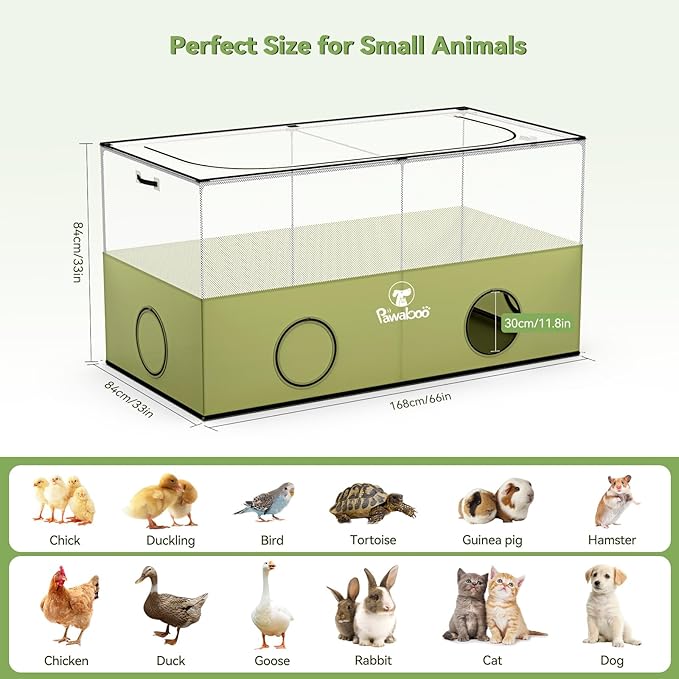 Pawaboo Small Animal Playpen, Pet Cage Tent with Breathable Mesh Wall and Bottom, Foldable Small Pet Enclosure for Puppy Kitten Rabbit Chicken Hamster Guinea Pig Indoor Outdoor Fence, Green