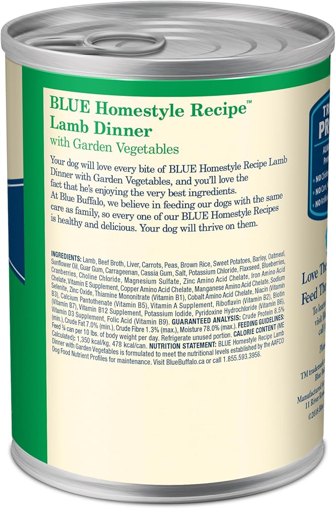 Blue Buffalo Homestyle Recipe Lamb Dinner with Garden Vegetables Wet Dog Food for Adult Dogs, Chicken Recipe, 12.5 oz. Cans, 3 Count