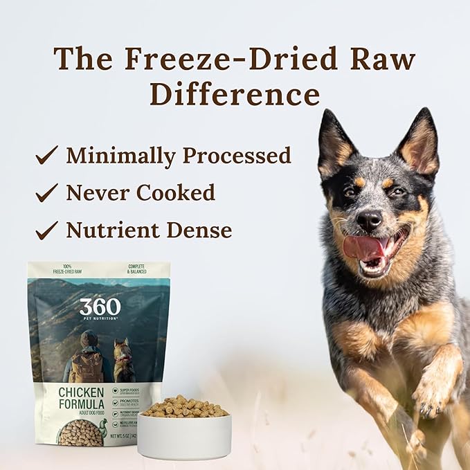 360 Pet Nutrition Freeze-Dried Raw Dog Food – Chicken Recipe with Liver & Organs, High Protein, Omega-3s, Fruits, Veggies & Superfoods, Grain-Free, No Filler 2 x 48 oz Made in USA