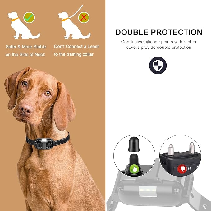 Dog Training Collar for 2 Dogs, 3300ft Remote Dog Shock Collar with Night LED Light, IPX7 Waterproof Rechargeable E-Collar, 4 Modes (Beep, Vibration, Shock) for Small Medium Large Dogs