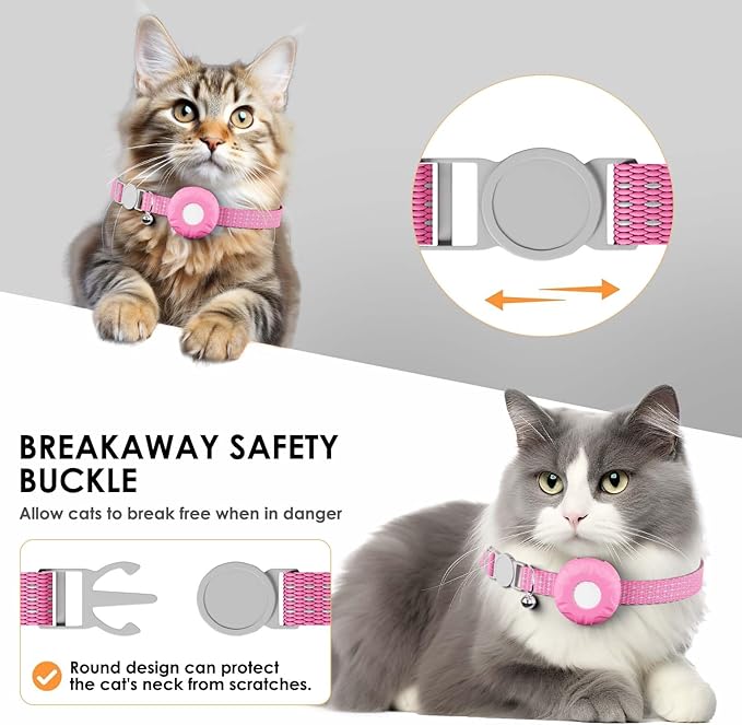 Cat Tracker, MINI Pet Tracker for Cats, No Monthly Fee GPS Tracker for Cat Compatible with Apple Find My App(Only iOS), Real-Time Tracking, Waterproof Cat GPS Tracker, Pink