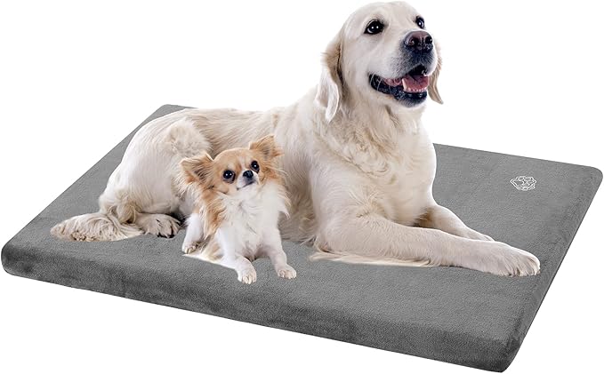 EMPSIGN Stylish Dog Bed Mat Dog Crate Pad Mattress Reversible (Cool & Warm), Water Proof Linings, Removable Machine Washable Cover, Firm Support Pet Crate Bed for Small to XX-Large Dogs, Grey