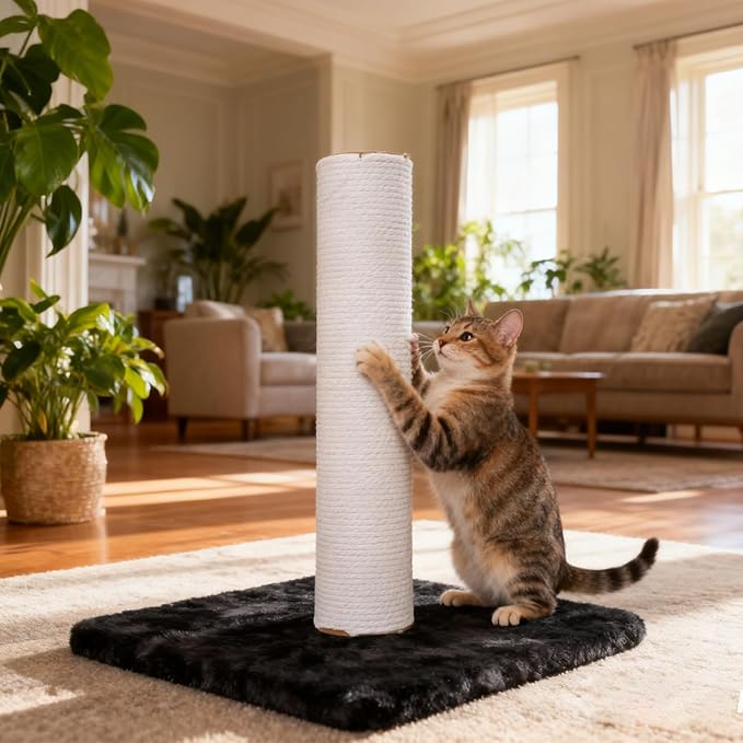 Cat Scratching Post Replacement Base, Cat Tree Replacement Parts, Foldable Base Covered with Soft Plush, Suitable for M8 Screws Cat Tree Scratcher Indoor for Kittens (Beige)