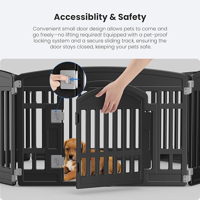 NEWBULIG Dog Playpen 6-Panel, 24IN Puppy Playpen, Stable Dog Play Pen Indoors/Outdoor with Secure Locking Door, Plastic Pet Fence for Small & Medium Dogs
