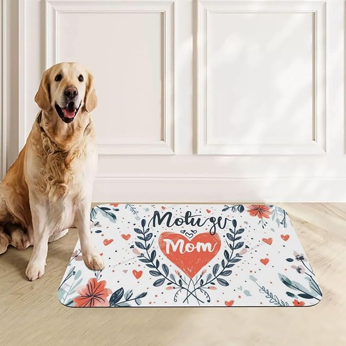 Pet Feeding Mat for Dogs Cats Happy Mother's Day Floral Gift for Mom Iq Absorbent Dog Food Mat Non-Slip Waterproof Placemat Quick Dry Pet Supplies Bowl Mats
