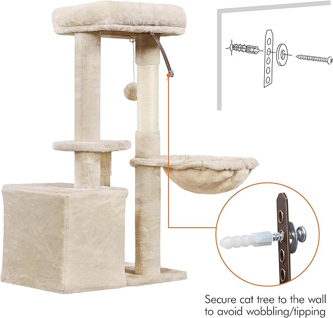 Yaheetech 34.5in Scratching Post, Cat Scratchers for Indoor Cats and Kittens, Multifunctional Activity Post w/Sisal Rope＆Dangling Ball＆Large Condo, Beige