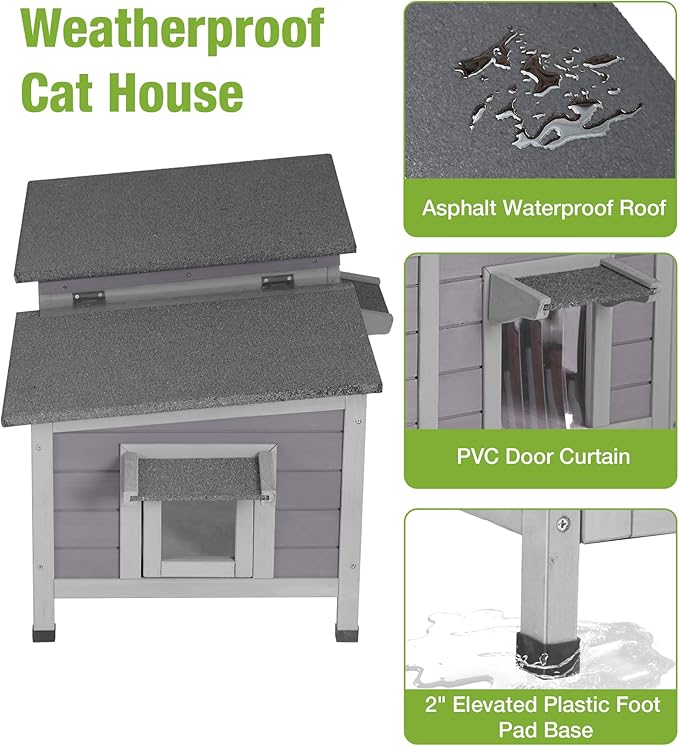 GUTINNEEN Heated Cat House for Outside, Insulated Cat House Outdoor Weatherproof with Bite-Resistant Wires, Electric Heating Mat, 2 Access Doors & Openable Roof