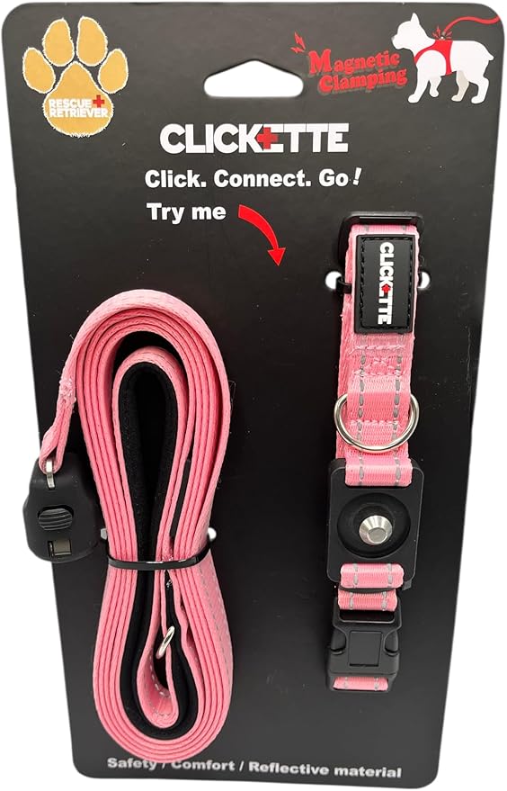 Clickette- Magnetic Quick-Lock Collar & Leash (Pink, Large/Extra Large)