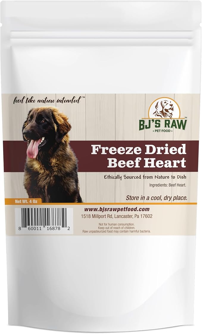 BJ'S RAW PET FOOD Freeze Dried Beef Heart Treats | High-Protein Pet Topper & Snack | Made in USA, 4-Ounce