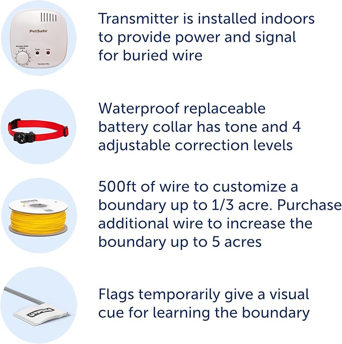 PetSafe 2-Dog Basic In-Ground Fence System - Easy Install Electric Pet Barrier with Visual Cue Boundary Flags, 2 Waterproof Collars & Indoor Transmitter - Long-Lasting Training System