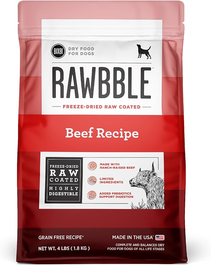 BIXBI Rawbble Freeze-Dried Raw Coated Dog Food, Beef – Fresh Meat, No Meat Meals, Grain-Free – USA Made, 4 lbs