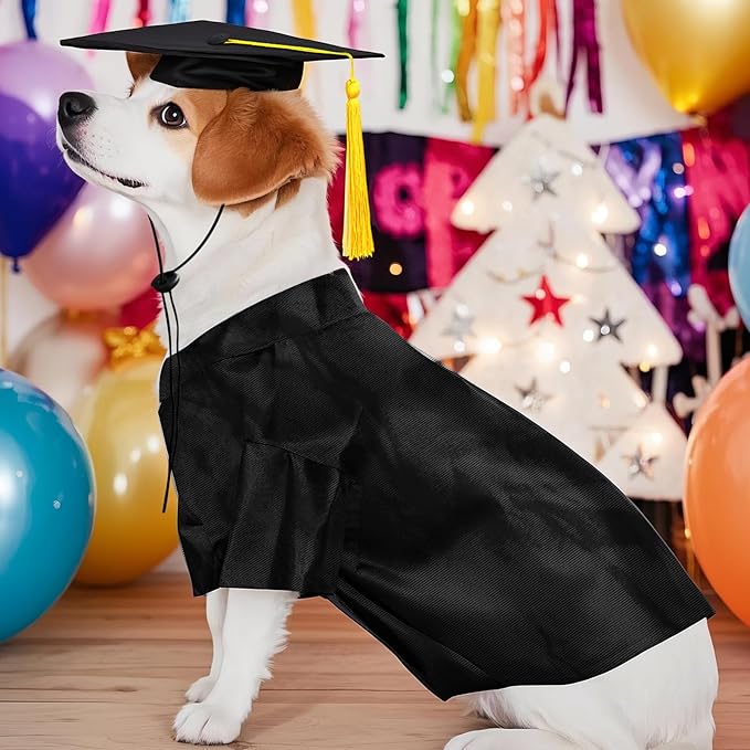 Dog Graduation Cap and Gown Set 2026 - Adjustable Washable Pet Cosplay Costume for Small Medium Large Dogs, Graduation Gift Supplies with Cap Robe Tassel,Dog Graduation Outfits Gifts (Black, Small)