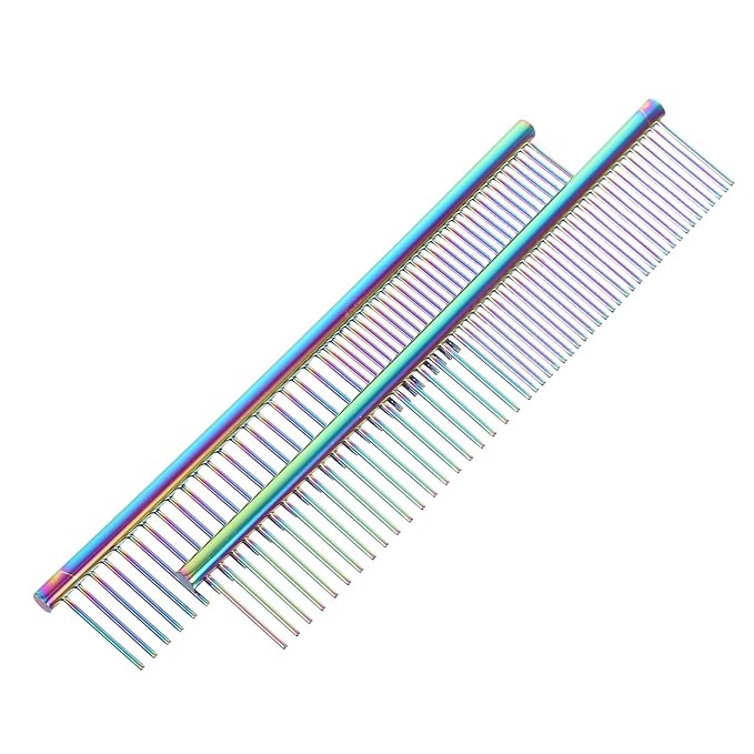 BESPORTBLE 2pcs Stainless Steel Pet Grooming Comb with Fine Teeth for Shedding and Detangling, Metal Hair Brush for Cats and Dogs, Suitable for Home Grooming and Professional Use