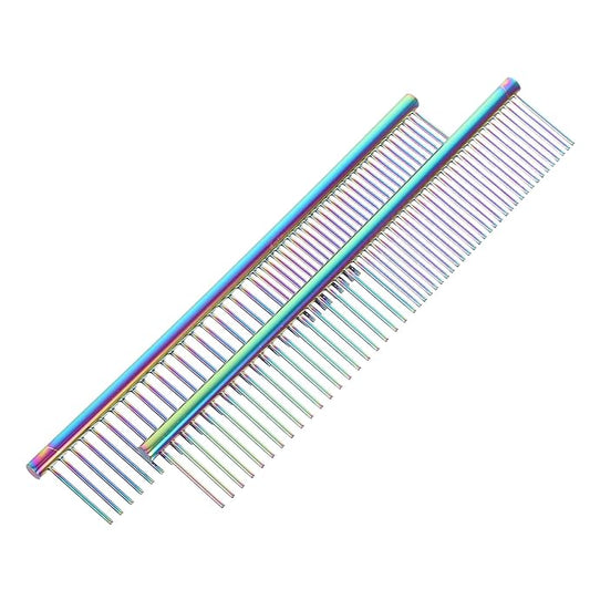 BESPORTBLE 2pcs Stainless Steel Pet Grooming Comb with Fine Teeth for Shedding and Detangling, Metal Hair Brush for Cats and Dogs, Suitable for Home Grooming and Professional Use