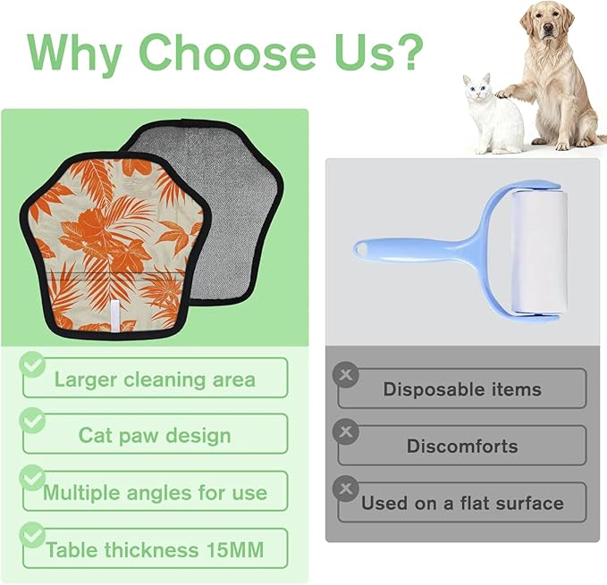 Palm Leaves Print Electrostatic Pet Hair Removal Glove for Cats & Dogs - Reusable Grooming Mitt for Couch, Carpet, Car Seat & Laundry - Large 9x9 Inch