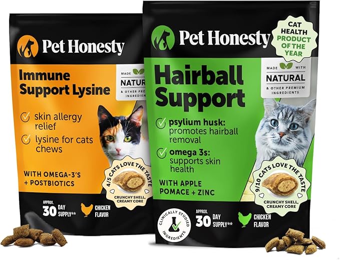 Cat Immune Support Lysine Allergy Relief and Hairball Support Crunchy & Creamy Chews Bundle