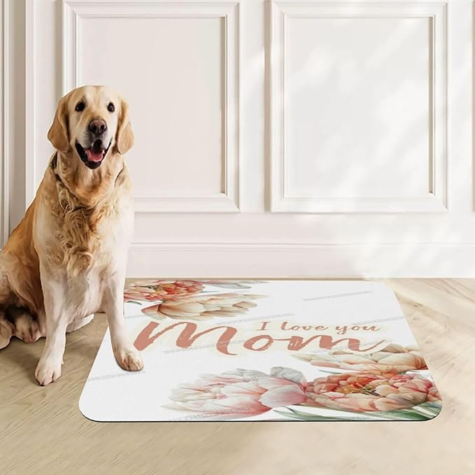 Dog Food Mat for Floors Absorbent Quick Drying Happy Mother's Day Floral Gift for Mom Lb Pet Cat Food Mat Easy-to-Clean Pet Feeding Mats Dog Bowl Mats 18X12In