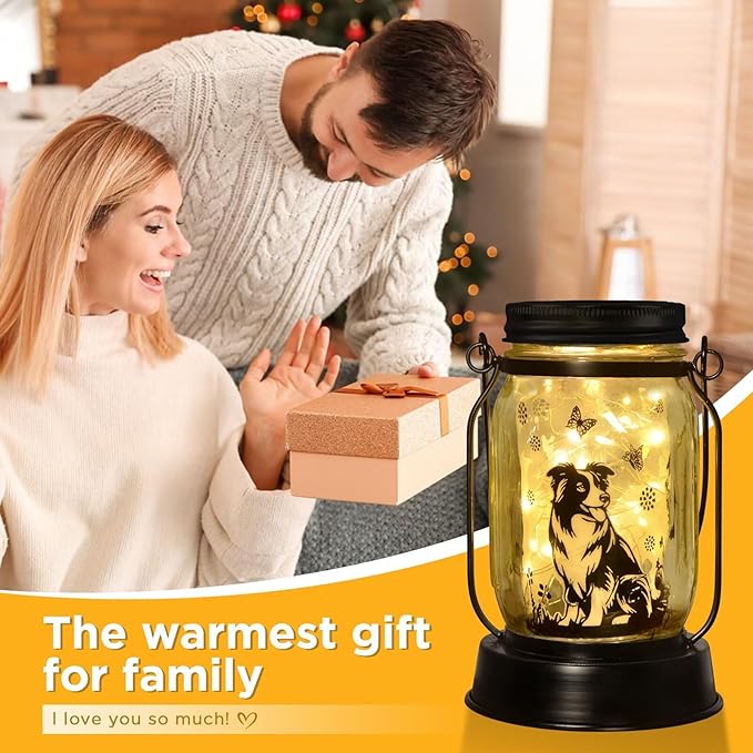 Border Collie Gifts for Women/Men Border Collie Solar Lanterns Dog Mom Birthday, Dog Lovers Lantern, Pet loss Pet Memorial Lights, Solar Garden Decoration Outside for Yard, Patio,Backyard,Porch