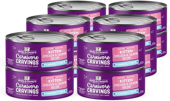 Stella & Chewy's Carnivore Cravings Purrfect Paté - Premium Grain-Free Wet Kitten Food - Chicken & Salmon Recipe - High Protein with Bone Broth - Perfect for Picky Kittens - 2.8oz Cans (12 Pack)
