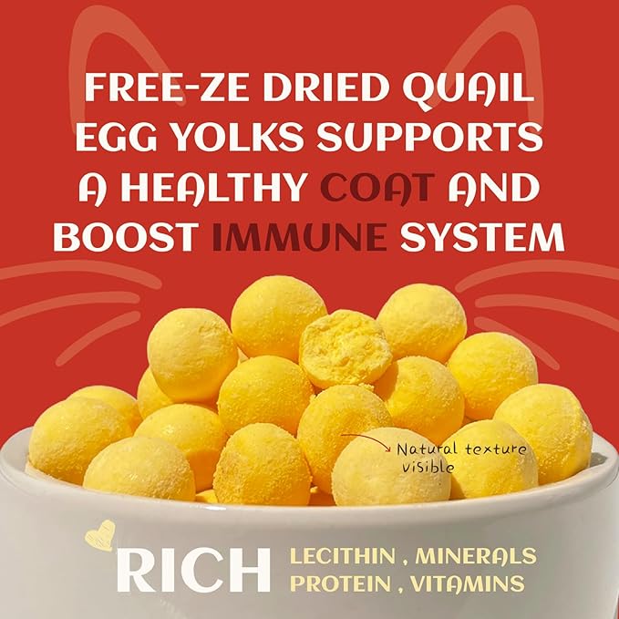 Freeze Dried Quail Egg Yolk Dog Cat Treats 3 oz - Single Ingredient, Grain Free, Gluten Free & Rawhide Free,Healthy Tasty Snacks for Training Rewards