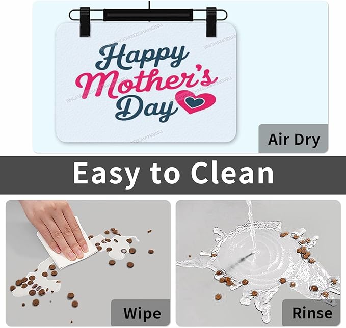 Dog Food Mat Happy Mother's Day Floral Gift for Mom Dg Absorbent Water Bowl Mats Cat Pet Feeding Placemats 18X12In