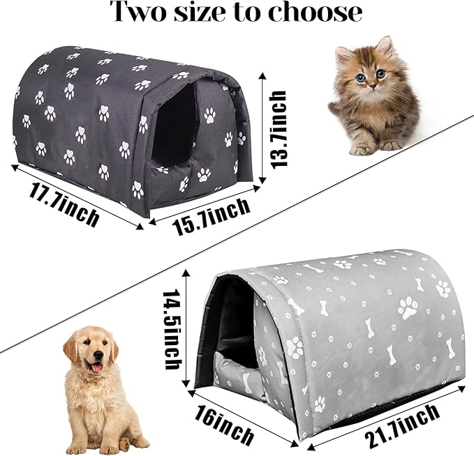 Fhiny Stray Cats Shelter, Waterproof Outdoor Cat House Foldable Warm Pet Cave for Winter Wild Animal Tent Bed Anti-Slip Kitten Cave for Feral Cat Dog Puppy Weatherproof Grey-L