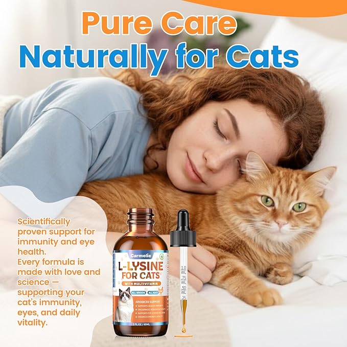 L-Lysine Supplement for Cats - Immune & Respiratory Support for Feline Health - Promotes Eye Function, Reduces Sneezing & Runny Nose - Natural Defense Boost - Roast Chicken Flavor, 60ML