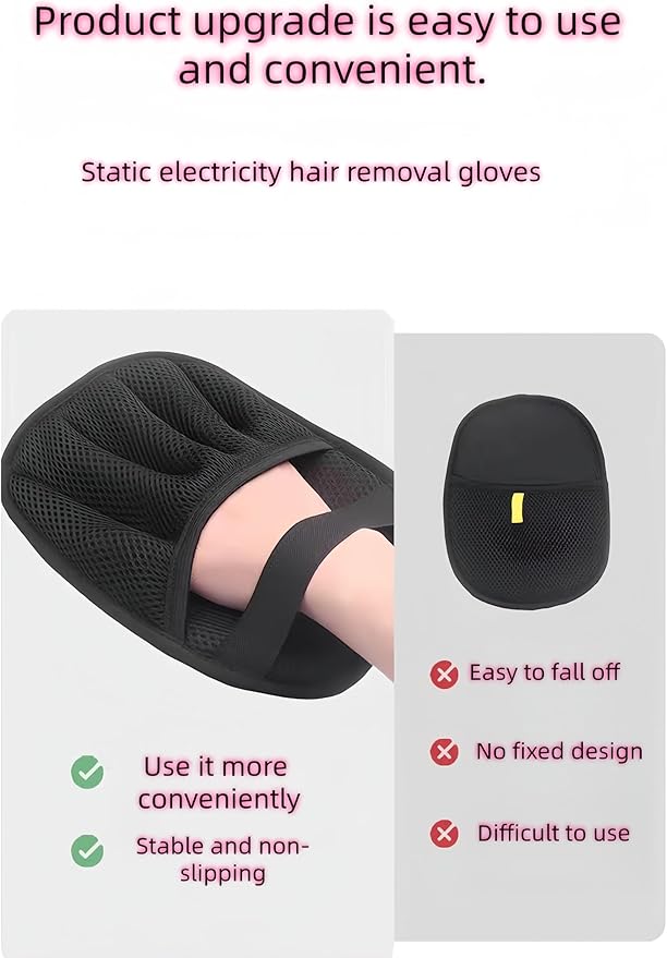 Pet Hair Removal Glove, Five-Finger Anti-Static Mesh Design, Black and Gray, Universal Size with Anti-Slip Strap, Pet Grooming Tool, 2 Count