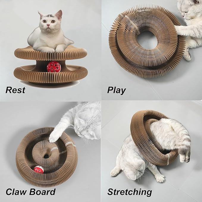 Kitlty Kurliz Cat Toy,Magic Organ Cat Toy,Magic Organ Cat Scratcher Board,Foldable Recyclable Cat Accordion Toy for Indoor Cat Playing,Interactive Scratch Pad with Toy Ball(2pc)
