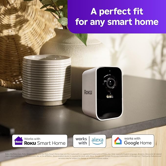 Roku Battery Camera for Home Security - New Weather-Resistant Indoor & Outdoor Wireless Camera & Pet Monitor with 1080p HD & Two-Way Audio - Rechargeable, Motion Detection & Wi-Fi