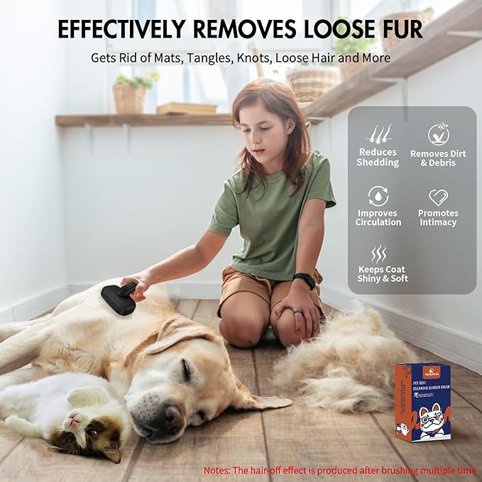 3PC Dog Brush Kit - Self-Cleaning Slicker Brush with Bath Brush & Undercoat Rake | Deshedding Tools for Large - Small Dogs & Cats, Professional Pet Grooming Set for Heavy Shedding, Black
