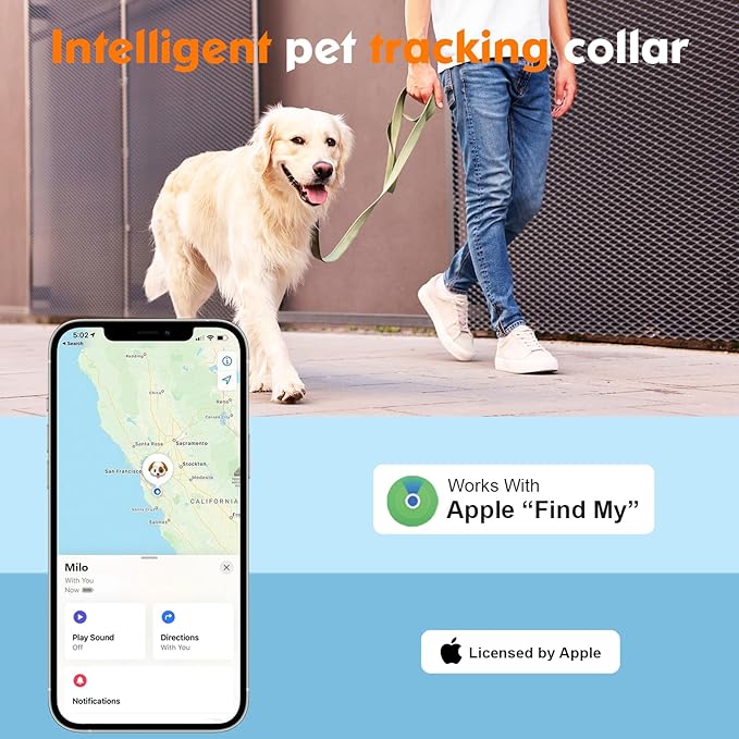 2-in-1 GPS Tracker for Dogs&Cats: Smart Collar with Real-Time Location, No Monthly Fee, Unlimited Range (iOS Only) GPS Tracker Dog Collar- Ideal for Small, Medium Large Dogs(Tracker Included)