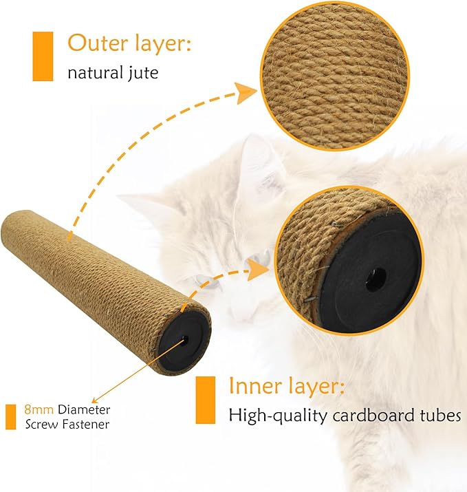 4 Pcs Cat Scratching Post Replacement for Indoor 15.7 x 3.1 Inches Cats Tree Replacement Parts Natural Jute Pole Part Cat Scratch Posts Refill with M8 Screws Spare Cat Furniture Accessories