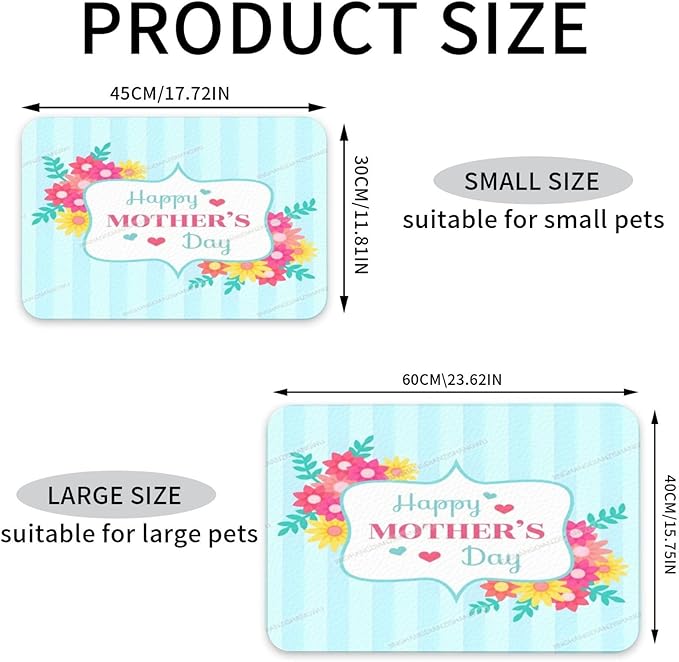 Pet Feeding Mat Absorbent Dog Mat for Food and Water Bowl Dog Accessories Happy Mother's Day Floral Gift for Mom I Pet Supplies Dogs Quick Dry Cat Water Dispenser Mats 24x16In